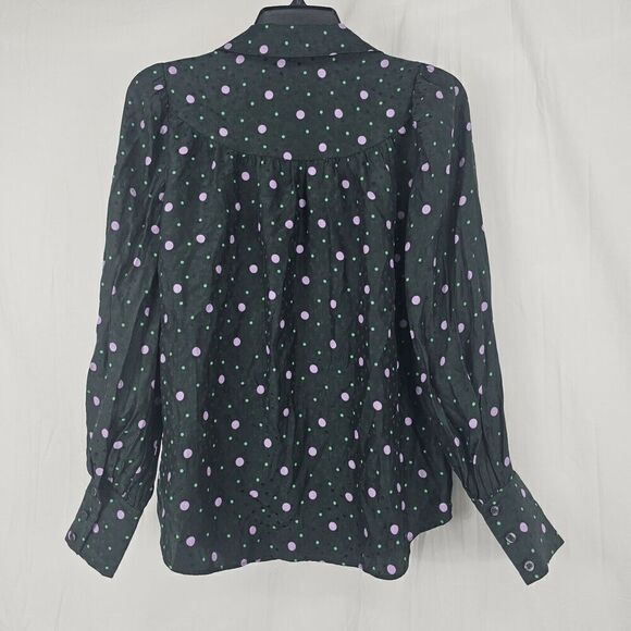 Kate Spade Pine Forest Green Pop Dots Blouse Size XS Silk Blend - Picture 13 of 15